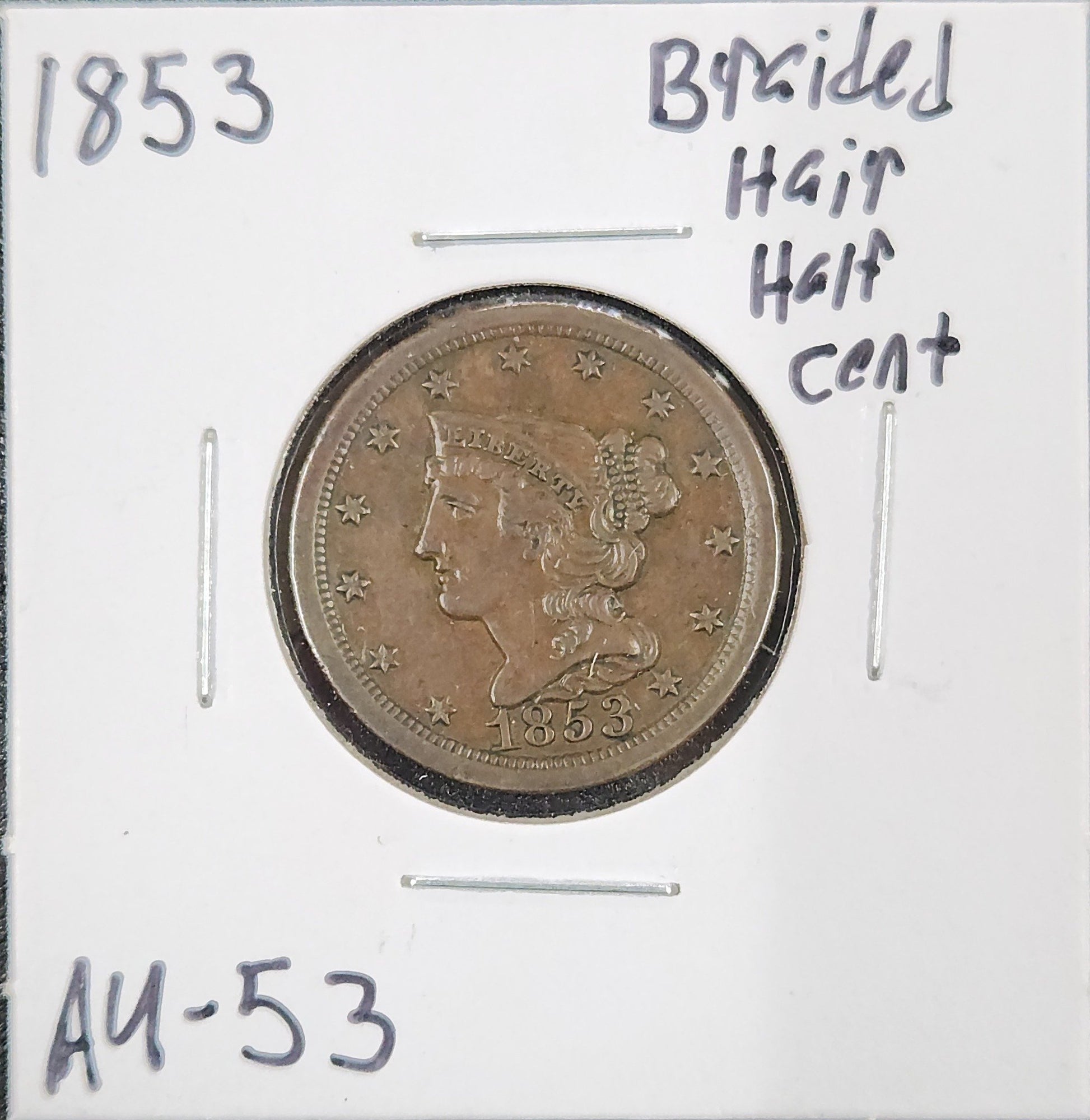 1853 Braided Hair Cent AU-53 666.53-A — Obverse