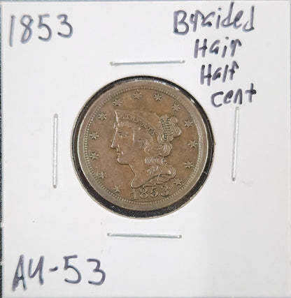 1853 Braided Hair Cent AU-53 666.53-A — Obverse