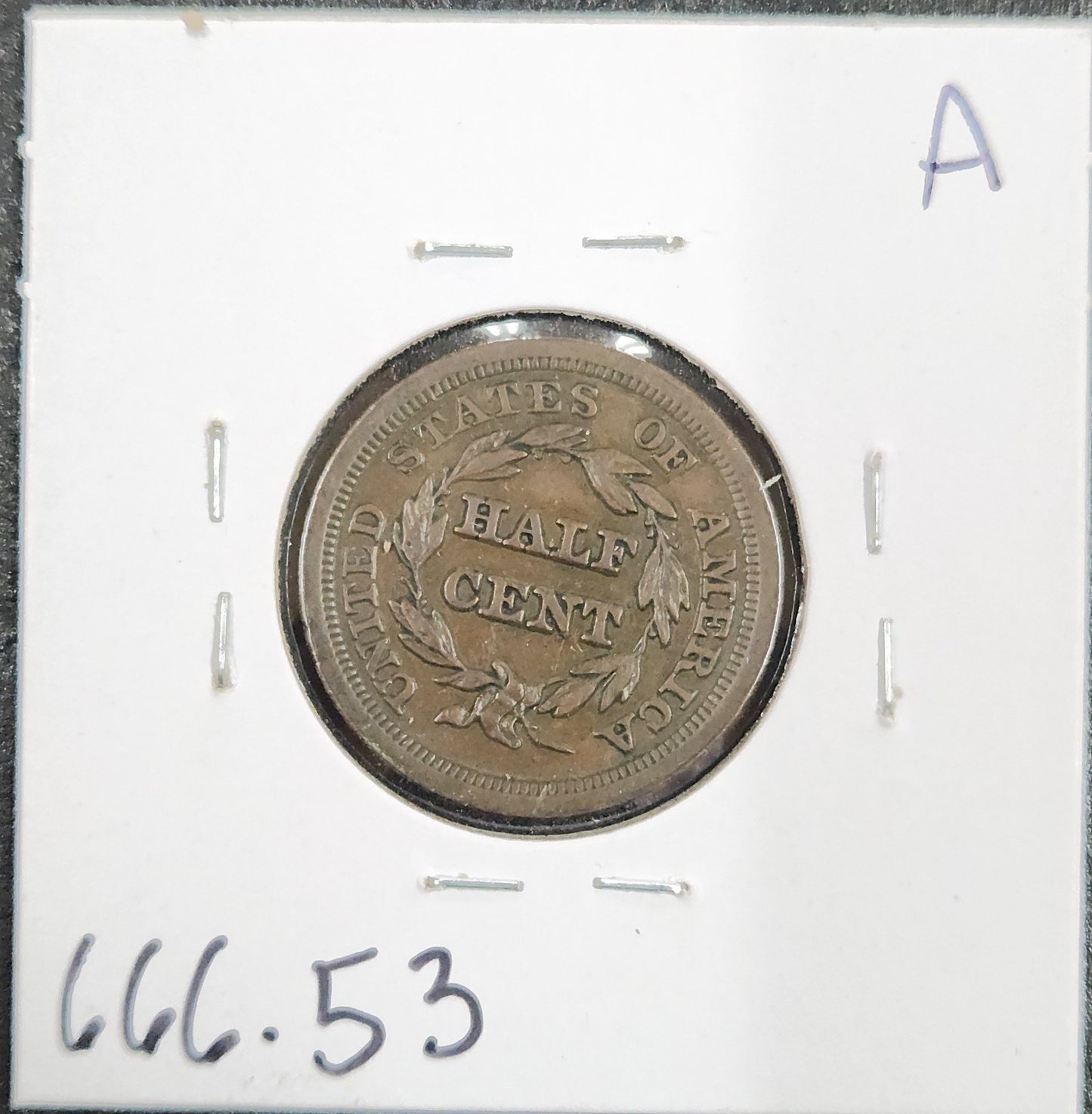 1853 Braided Hair Cent AU-53 666.53-A — Reverse