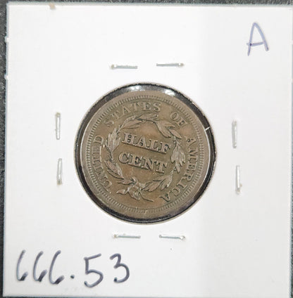 1853 Braided Hair Cent AU-53 666.53-A — Reverse