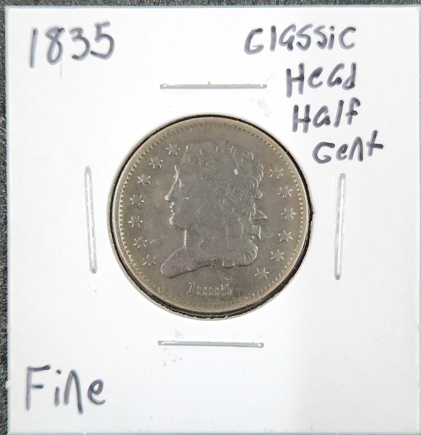 1835 Classic Head Half Cent FINE 570.D15-A — Obverse