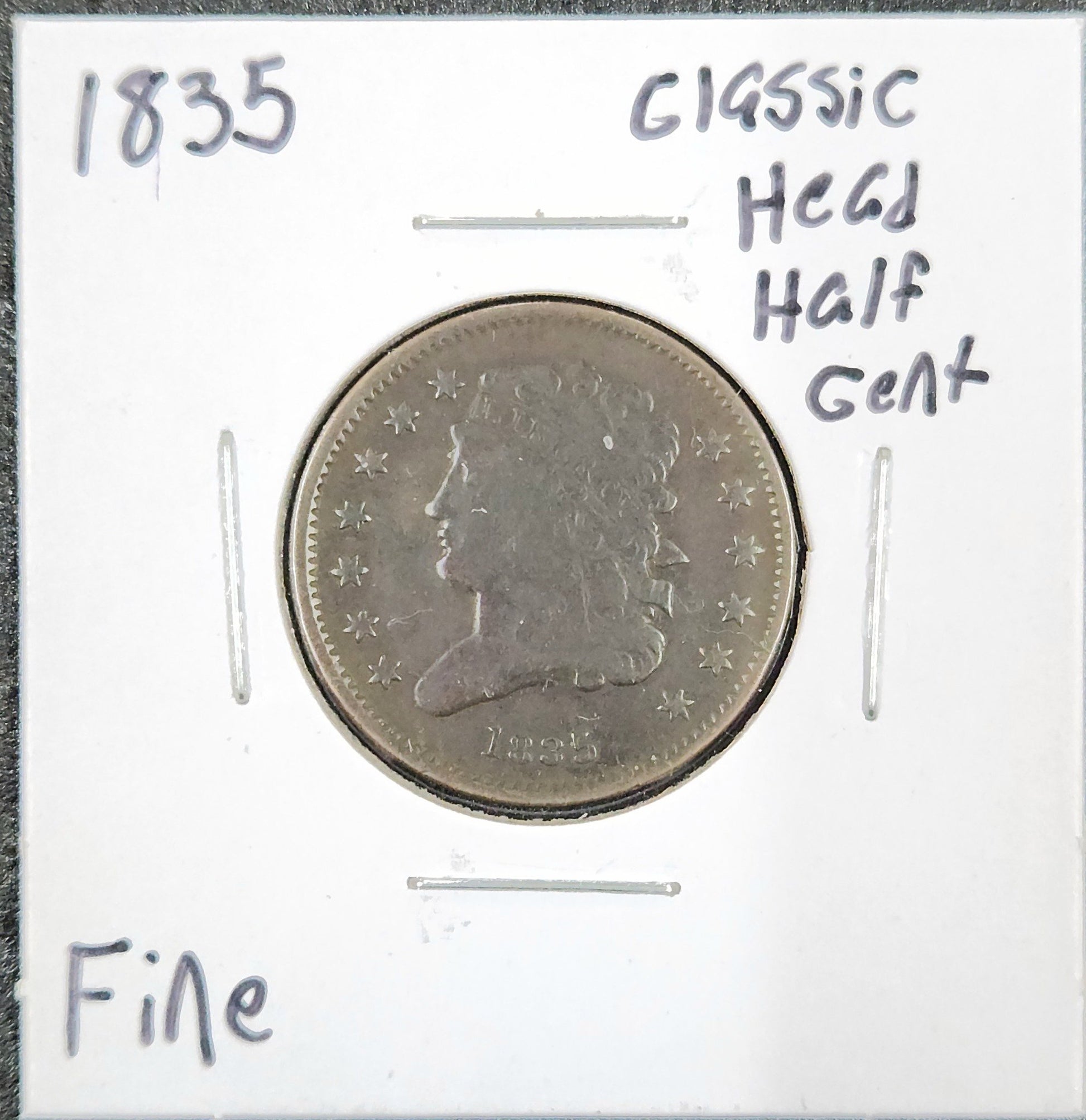 1835 Classic Head Half Cent FINE 570.D15-A — Obverse