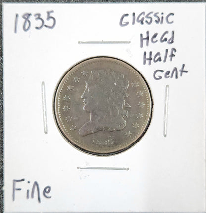 1835 Classic Head Half Cent FINE 570.D15-A — Obverse