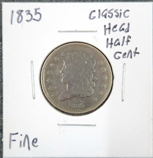 1835 Classic Head Half Cent FINE 570.D15-A — Obverse