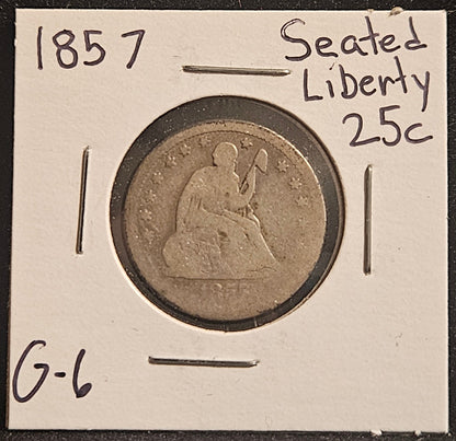1857 Seated Liberty Quarter G-6 5128.6-A — Obverse