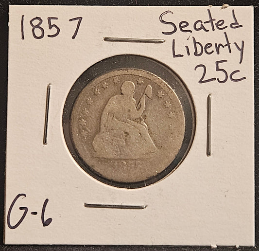 1857 Seated Liberty Quarter G-6 5128.6-A — Obverse