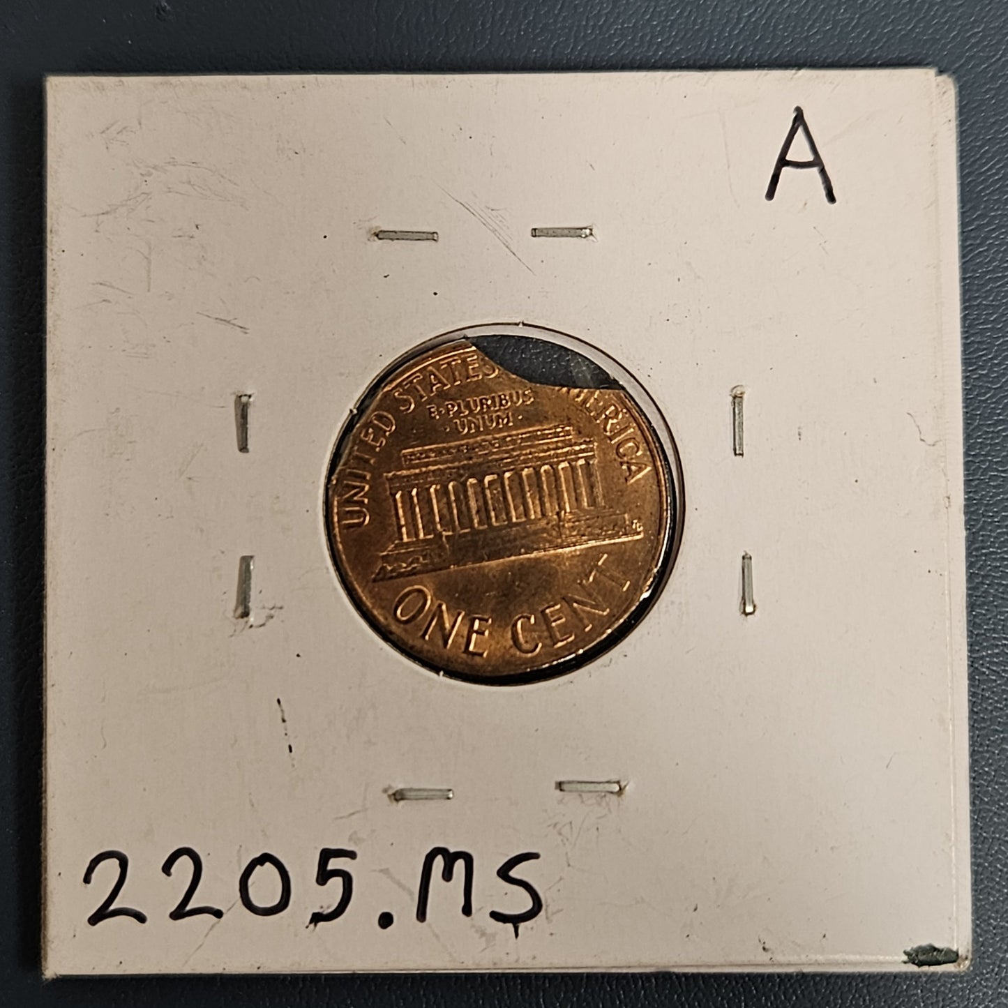 1965 Lincoln Cent Clipped Planchette Error 2205.MS-A — Reverse