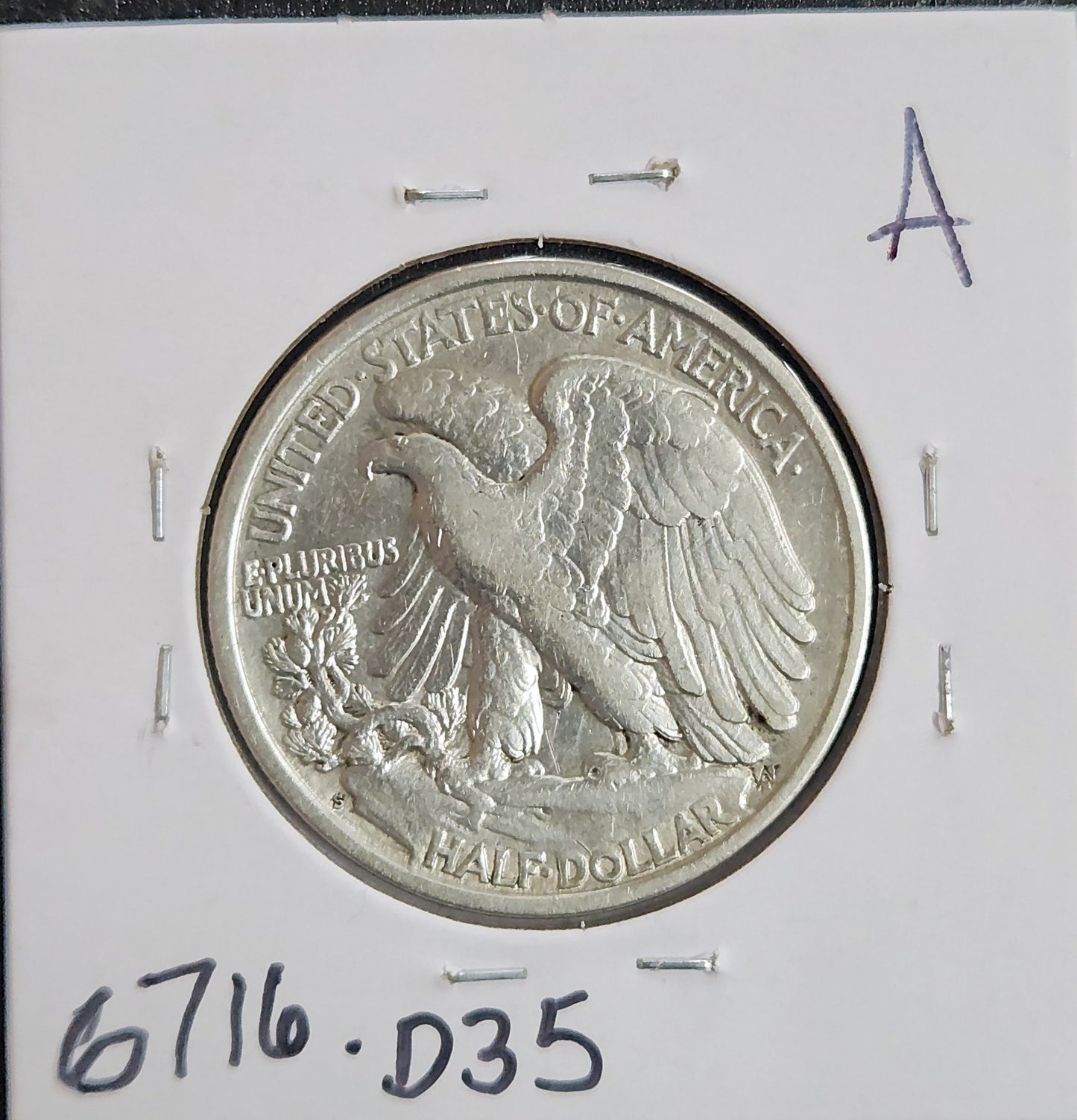 1917-S RRv MM Walking Liberty Half VF 6716.D35-A — Reverse