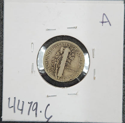 1921 Mercury Dime G-6 4479.6-A — Reverse