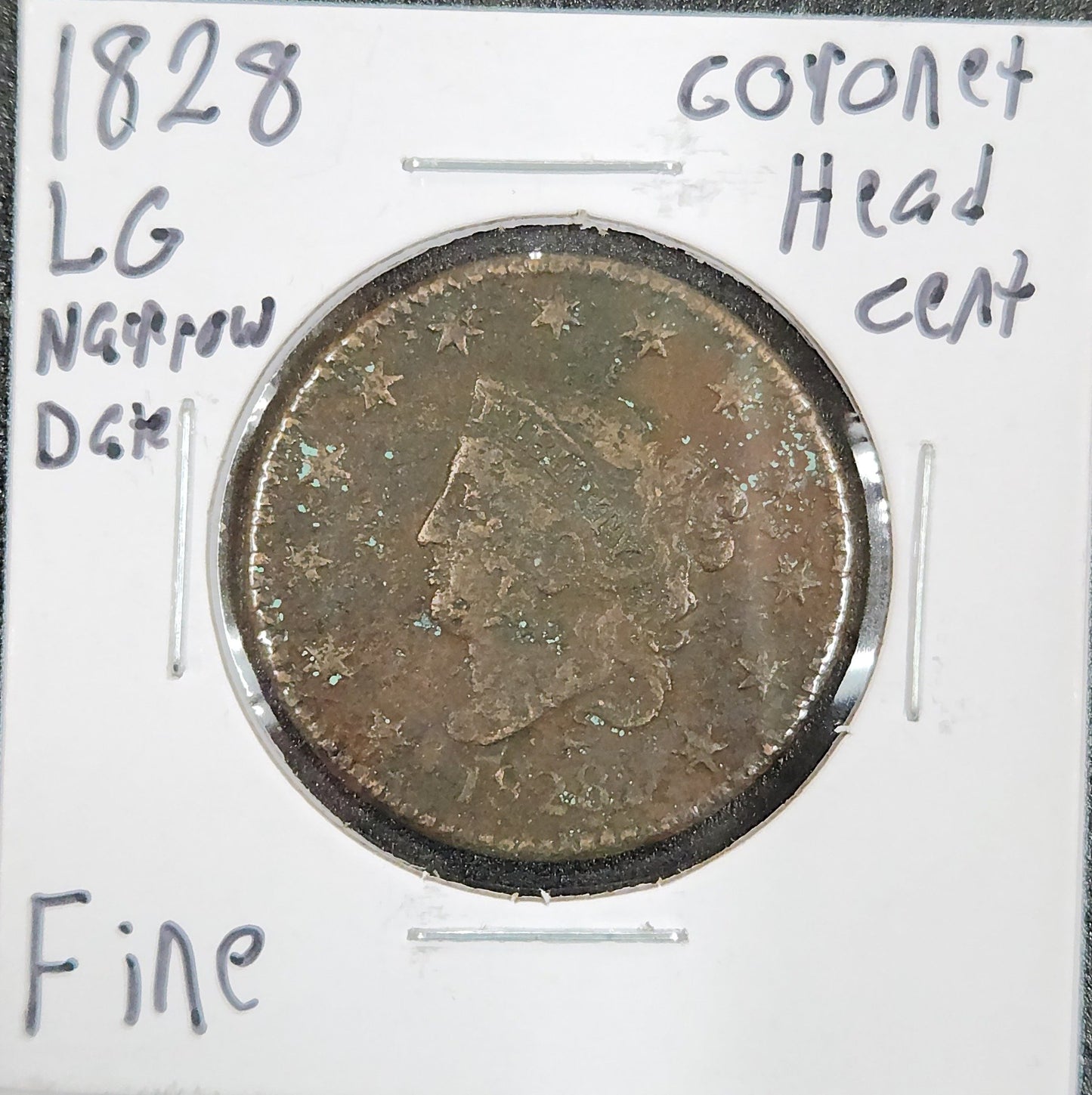 1828 Coronet Head Cent Large Narrow Date FINE 946.D12-A — Obverse