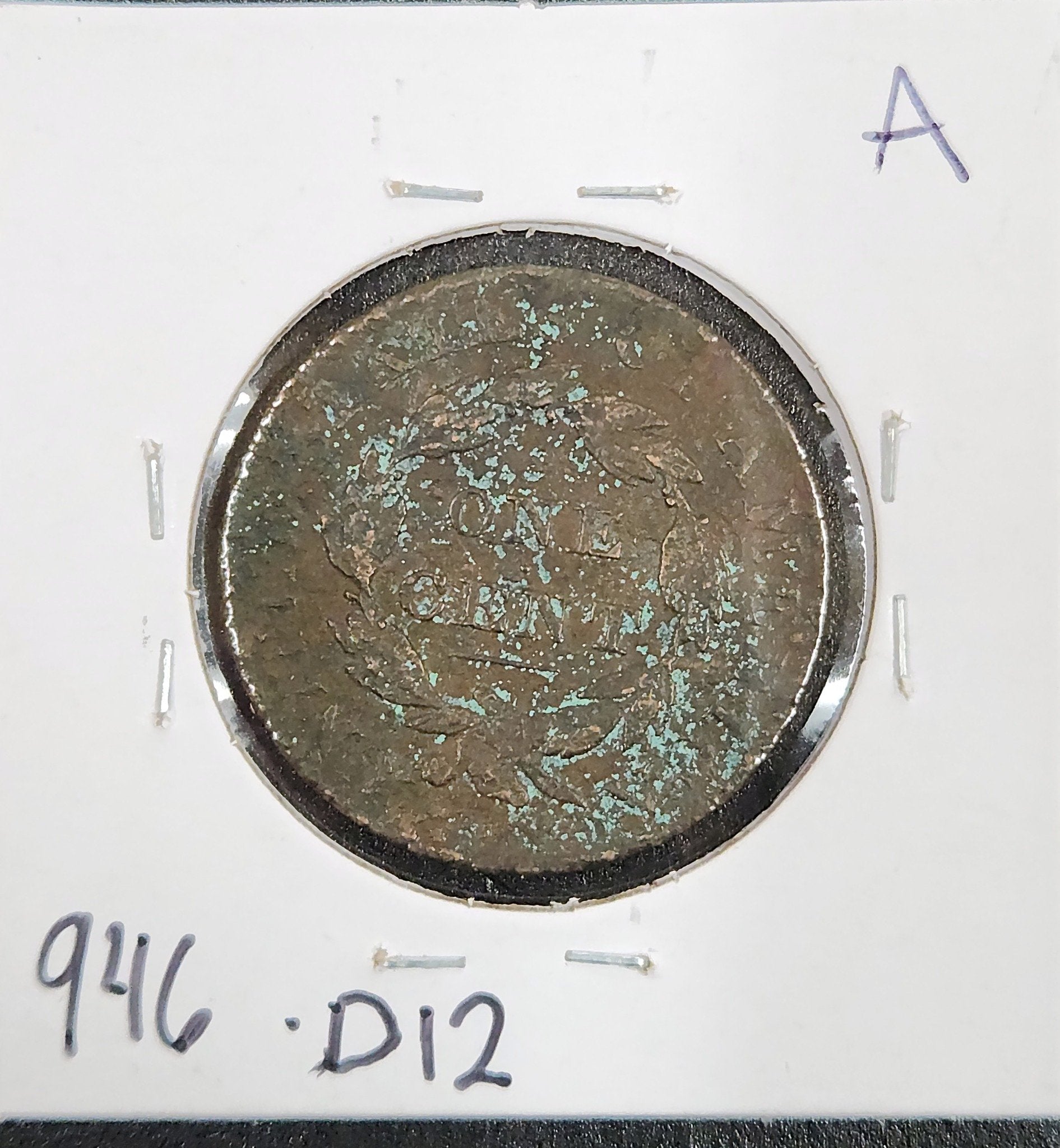 1828 Coronet Head Cent Large Narrow Date FINE 946.D12-A — Reverse