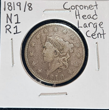 1819/8 Coronet Head Large Cent Overdate N1 Rarity-1 80199.8-A — Obverse
