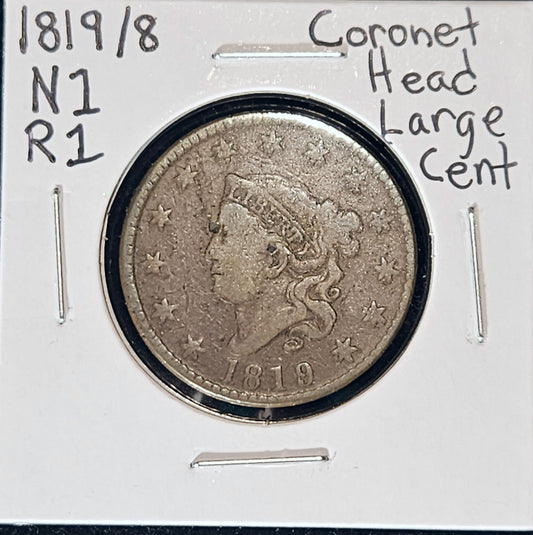 1819/8 Coronet Head Large Cent Overdate N1 Rarity-1 80199.8-A — Obverse