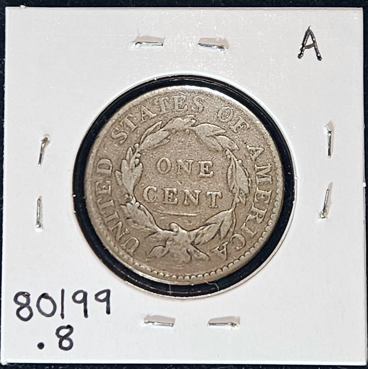 1819/8 Coronet Head Large Cent Overdate N1 Rarity-1 80199.8-A — Reverse