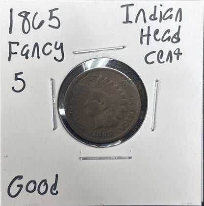 1865 Indian Head Cent Fancy 5 1299.D4-A — Obverse