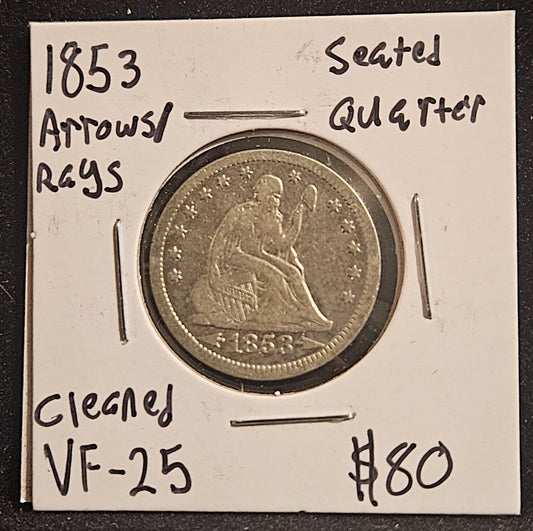 1853 Seated Liberty Quarter VF-25 Cleaned 5124.25-A — Obverse