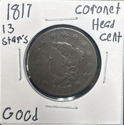 1817 Coronet Head Cent 13 Stars 873.D6-A — Obverse