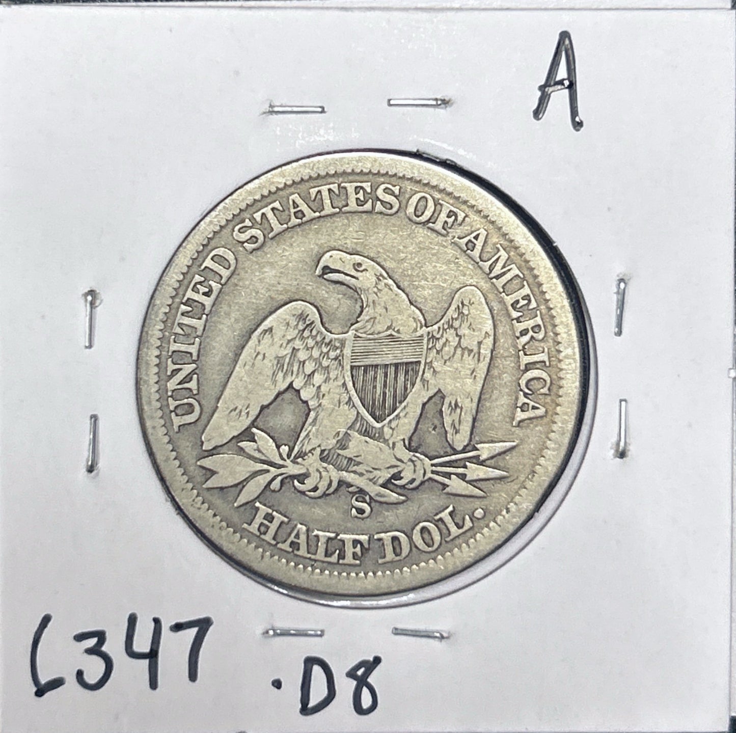 1861-S Seated Half 6347.D8-A — Reverse