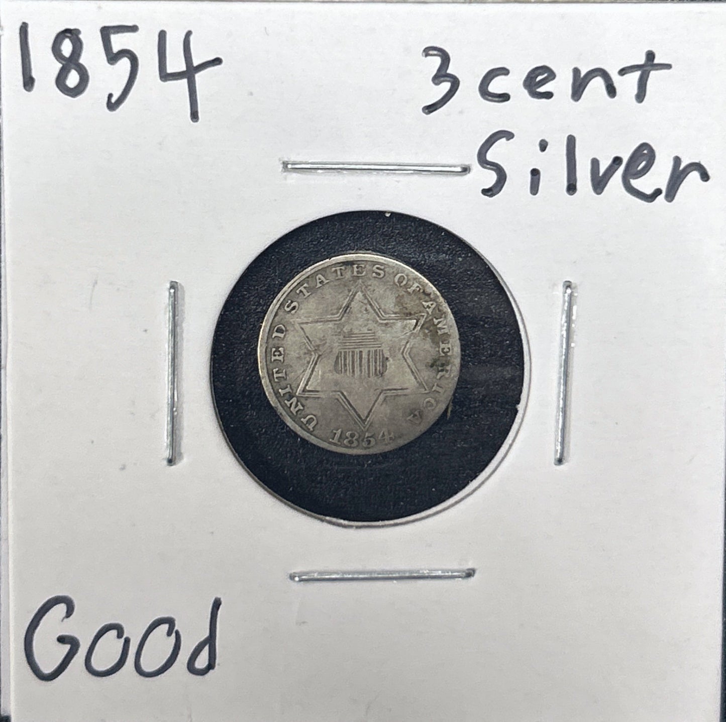 1854 3 Cent Silver 3621.D4-A — Obverse