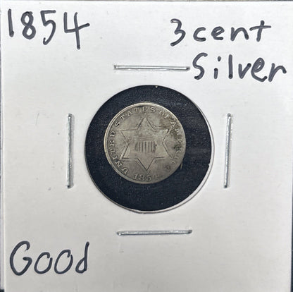 1854 3 Cent Silver 3621.D4-A — Obverse