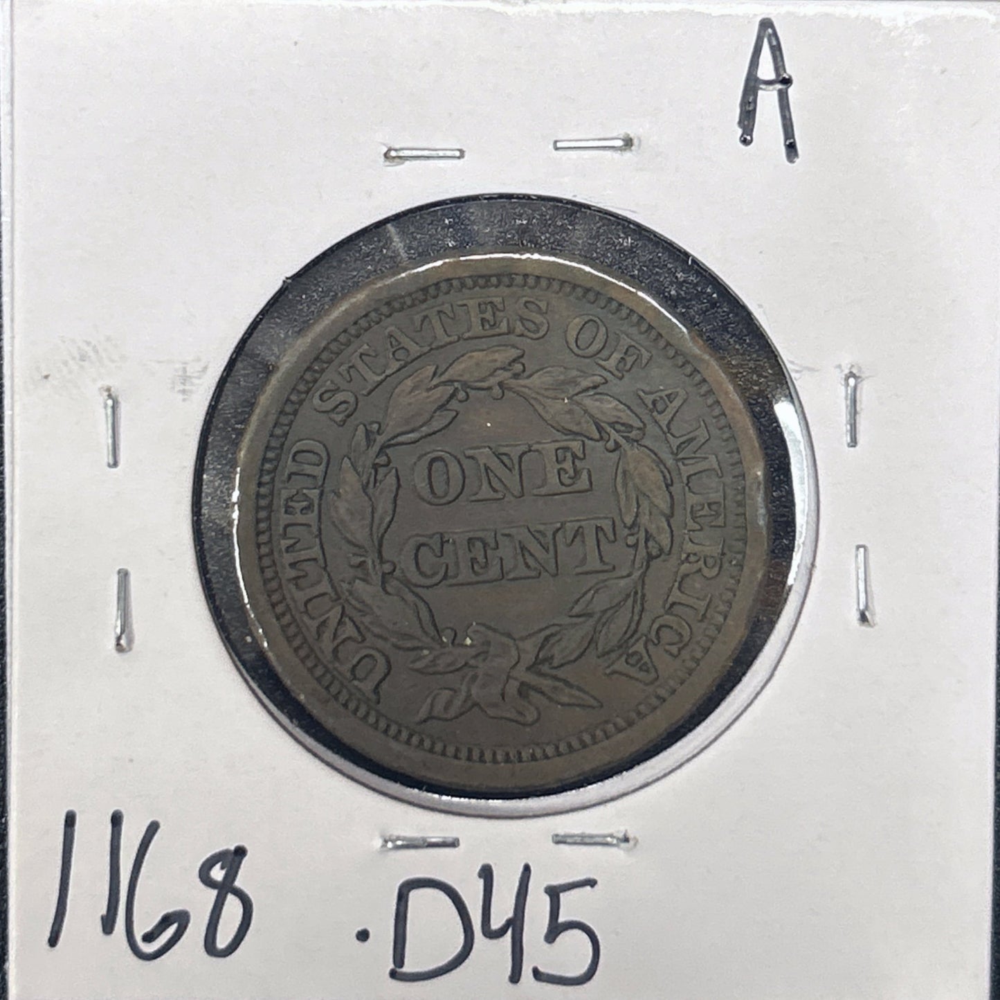 1853 Braided Hair Cent 1168.D45-A — Reverse