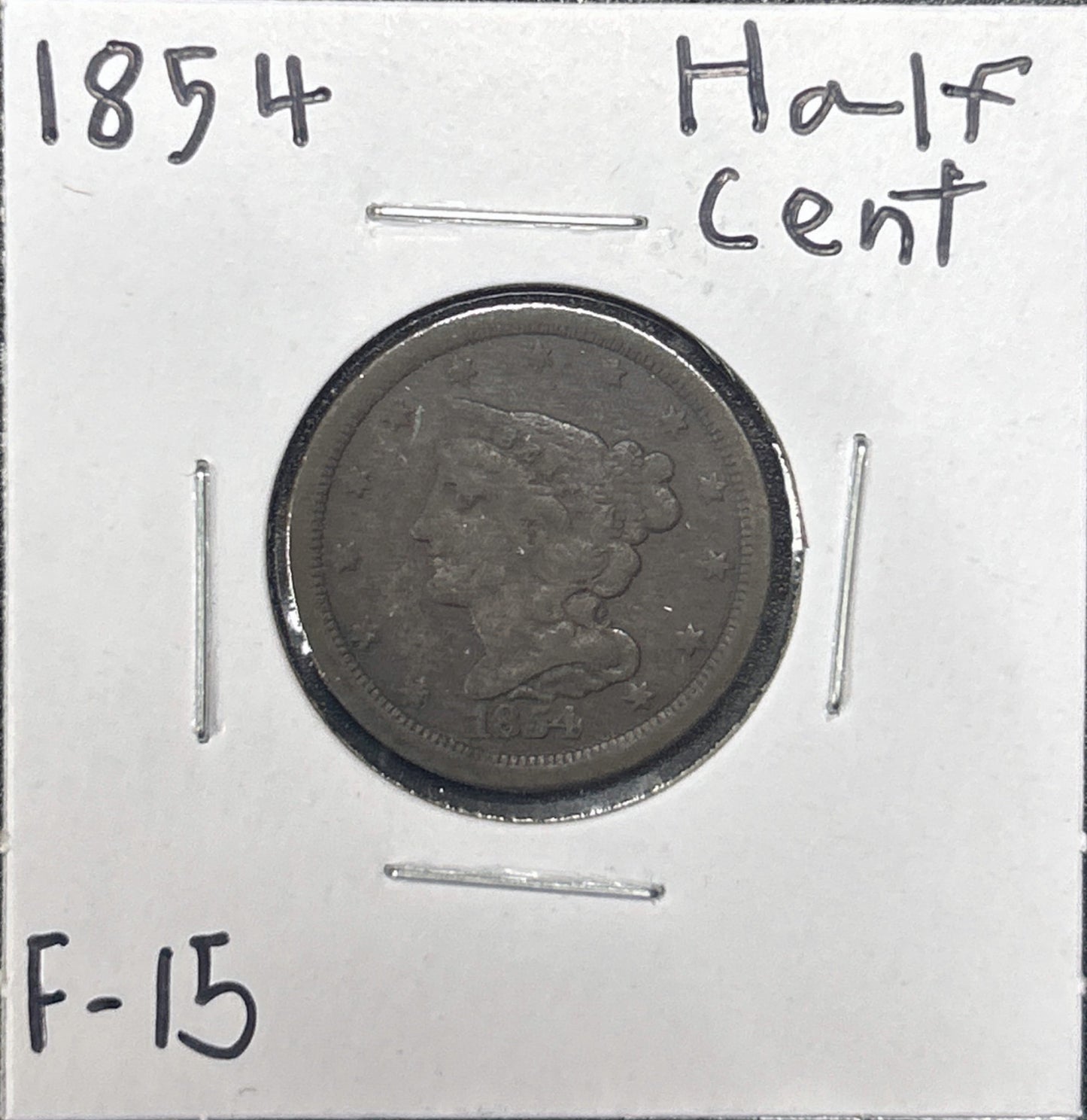 1854 Braided Hair Half Cent 672.15-A — Obverse