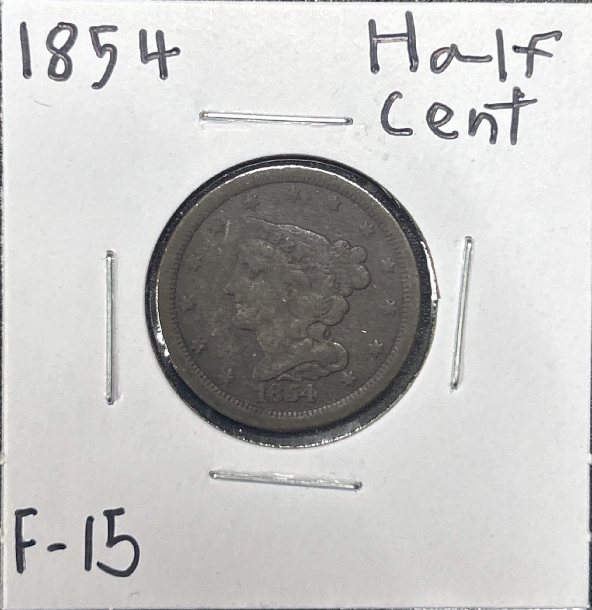 1854 Braided Hair Half Cent 672.15-A — Obverse