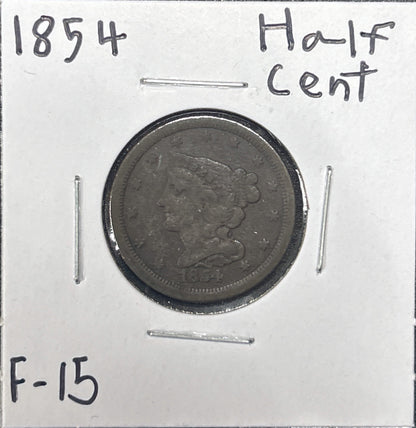 1854 Braided Hair Half Cent 672.15-A — Obverse