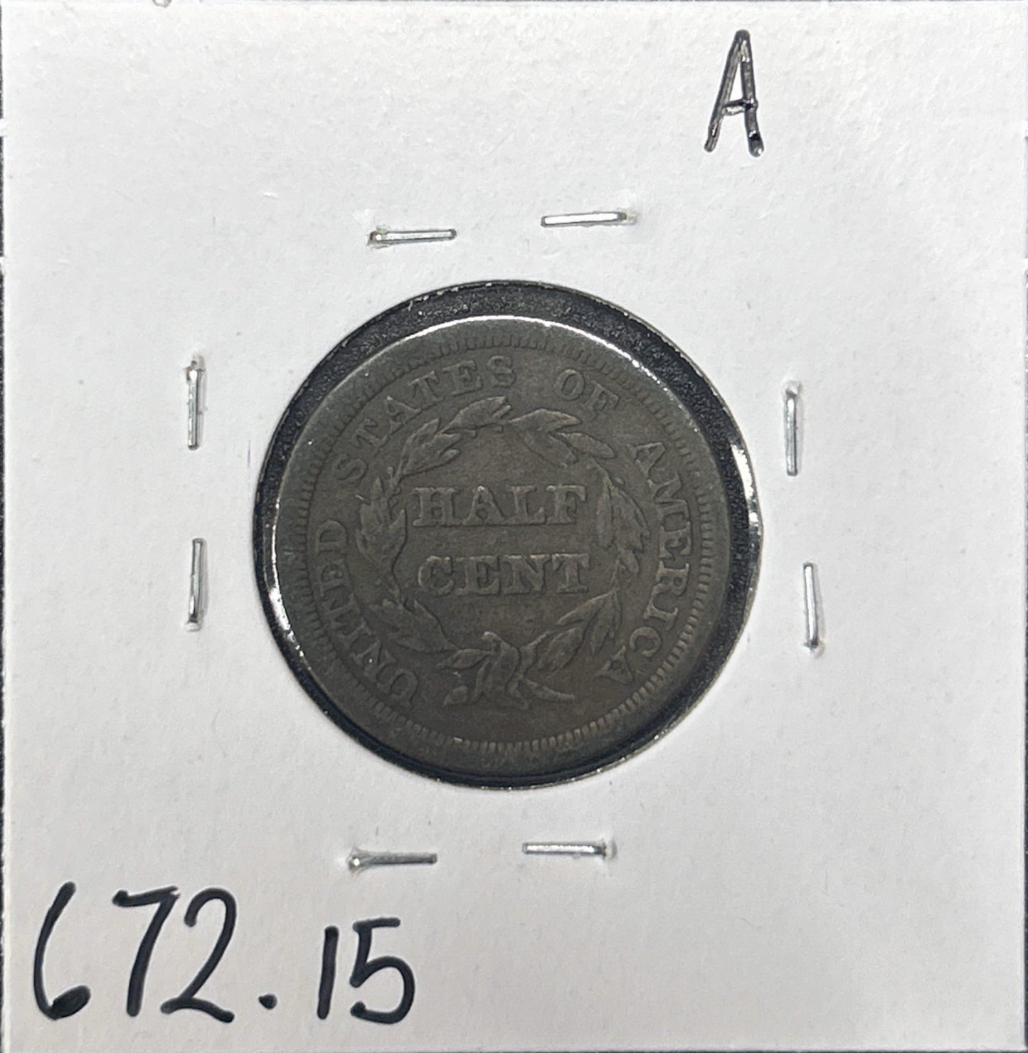 1854 Braided Hair Half Cent 672.15-A — Reverse