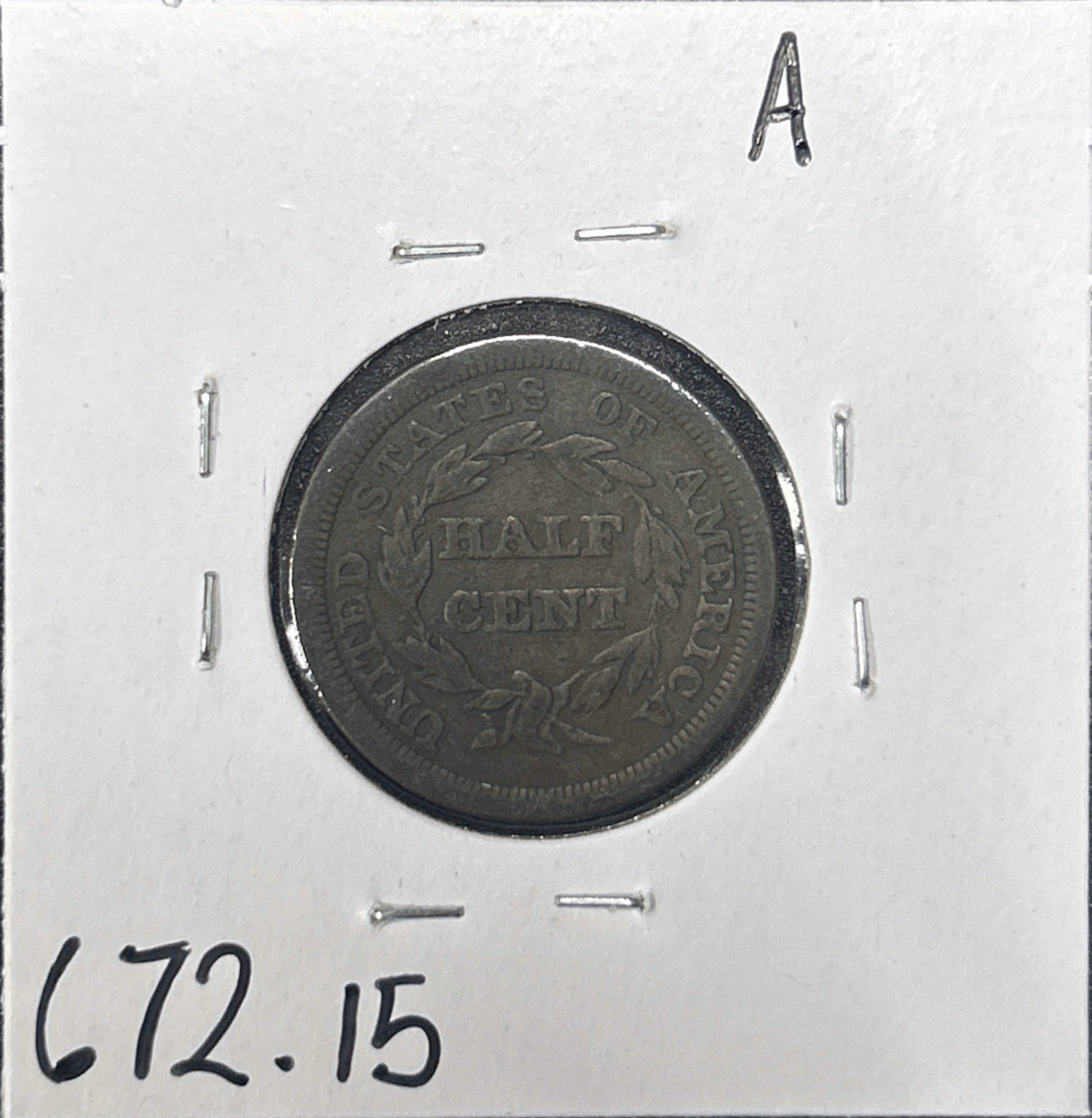 1854 Braided Hair Half Cent 672.15-A — Reverse