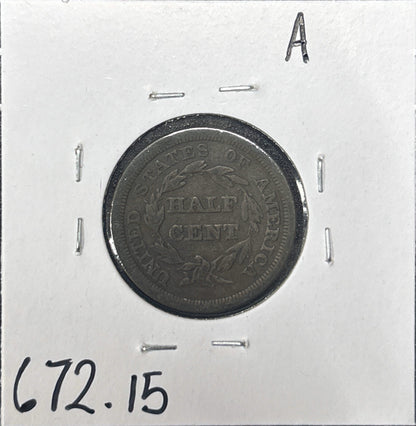 1854 Braided Hair Half Cent 672.15-A — Reverse