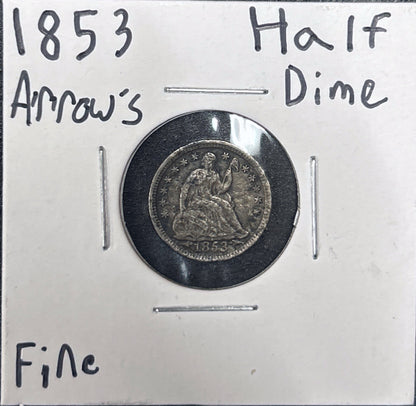 1853 Seated Half Dime Arrows 3779.D12-A — Obverse