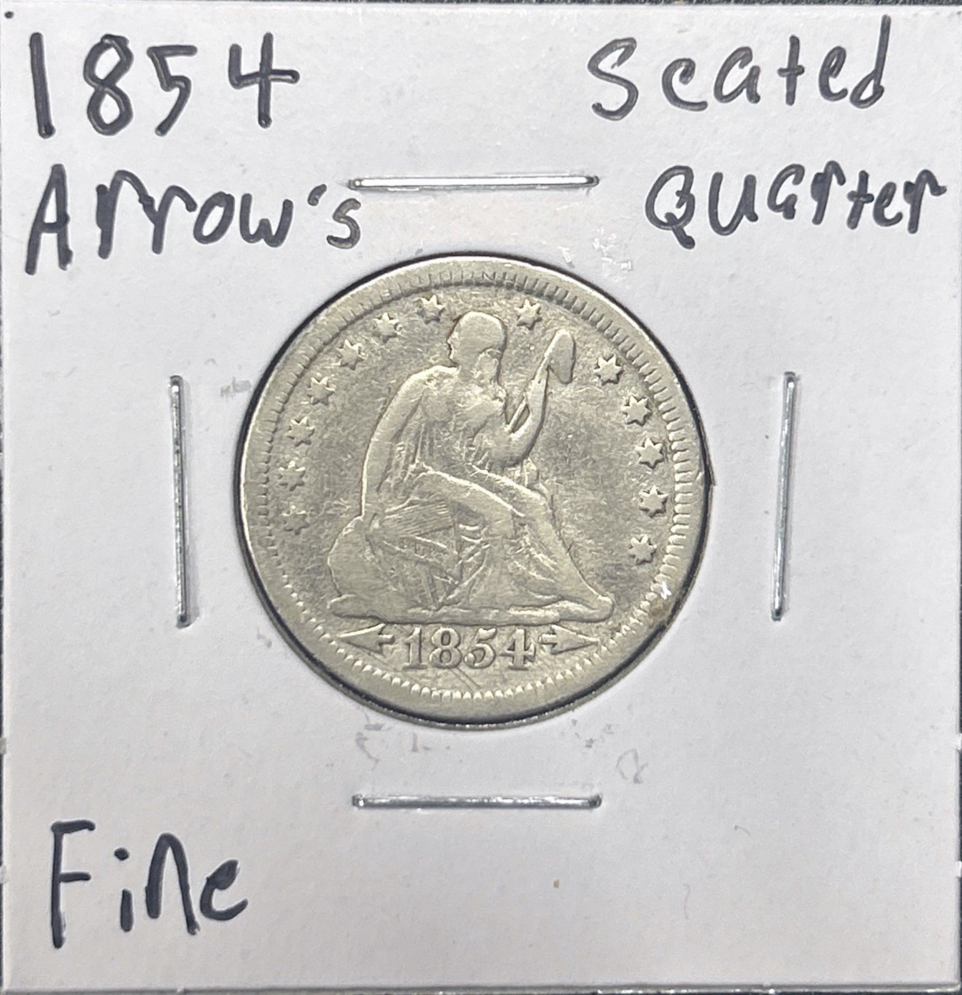 1854 Seated Quarter Arrows 5125.D12-A — Obverse