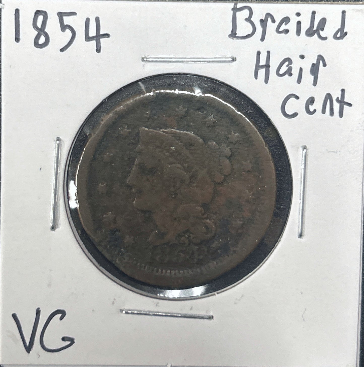 1854 Braided Hair Cent 1174.D8-A — Obverse
