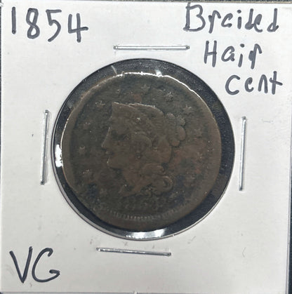 1854 Braided Hair Cent 1174.D8-A — Obverse