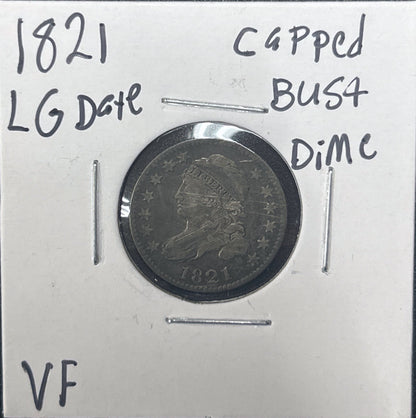 1821 Capped Bust Dime Lg Date 3979.D25-A — Obverse
