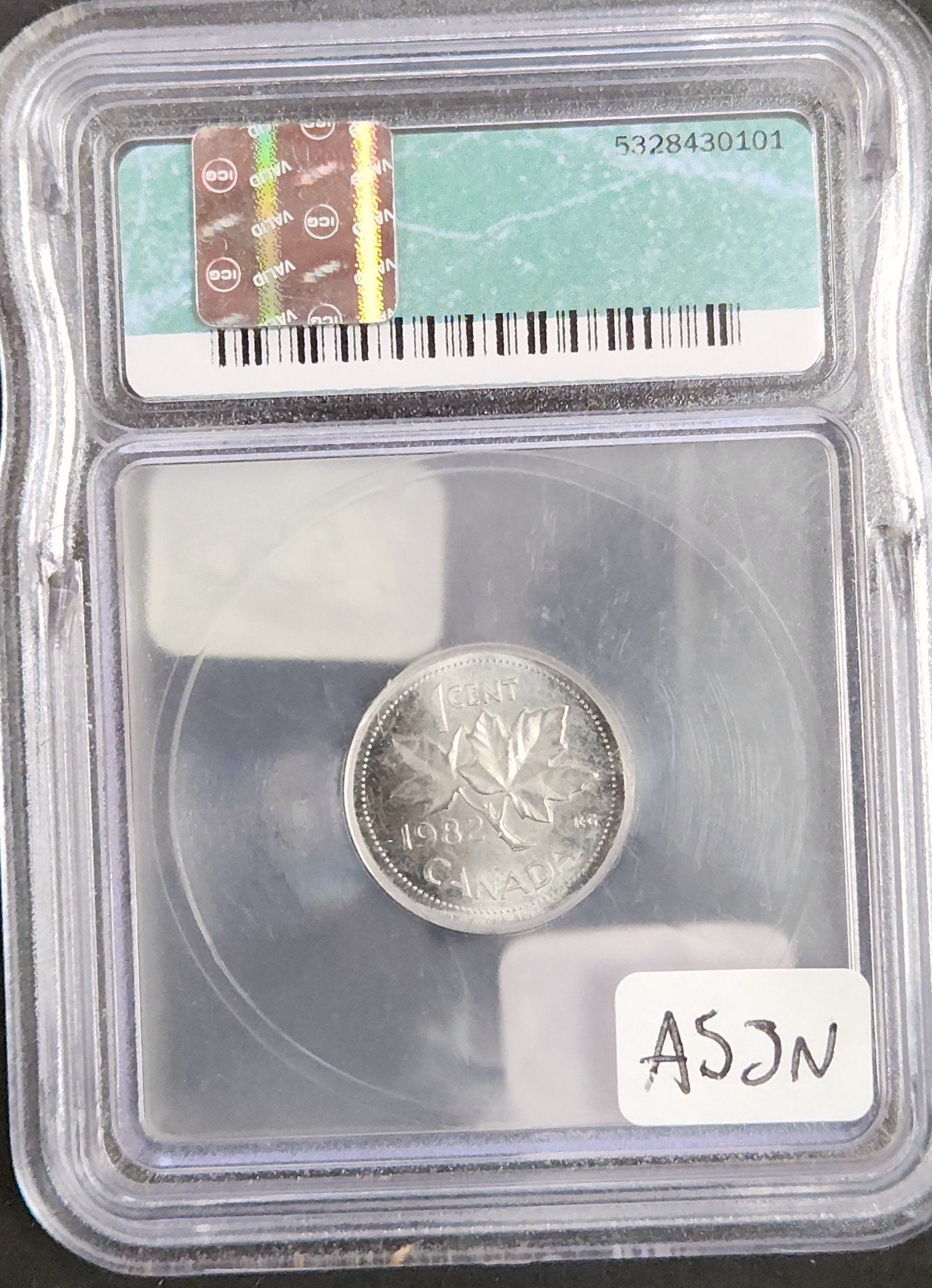 1982 1 Cent MS65 Canada ICG Error On Wrong Planchet Cent On Dime A5JN — Reverse