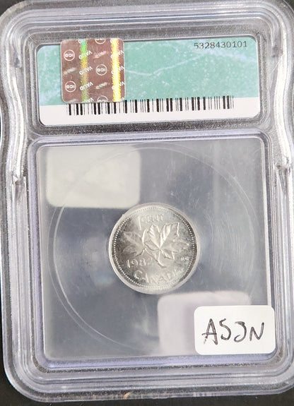 1982 1 Cent MS65 Canada ICG Error On Wrong Planchet Cent On Dime A5JN — Reverse