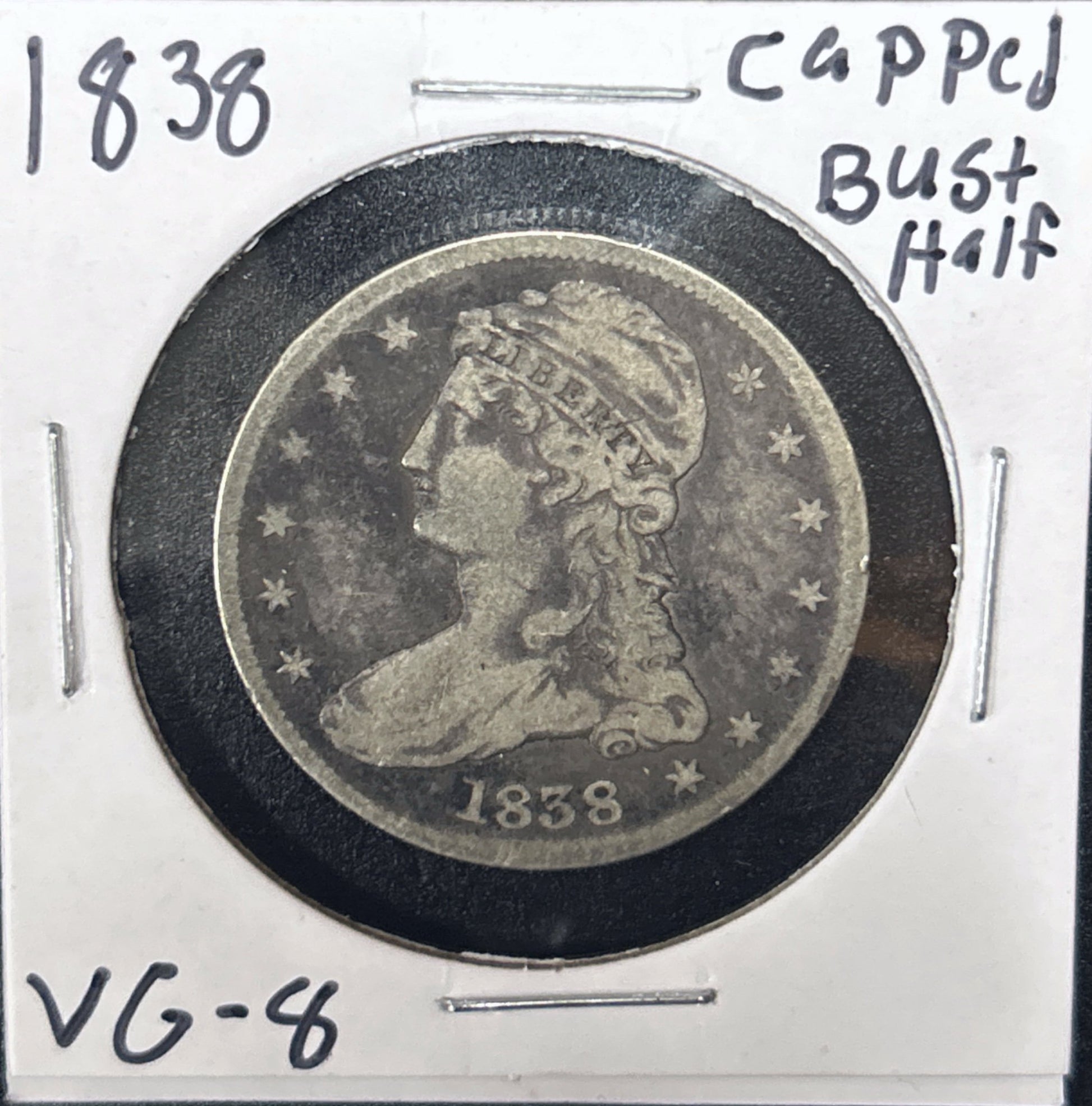 1838 Capped Bust Half Dollar 6221.8-A — Obverse