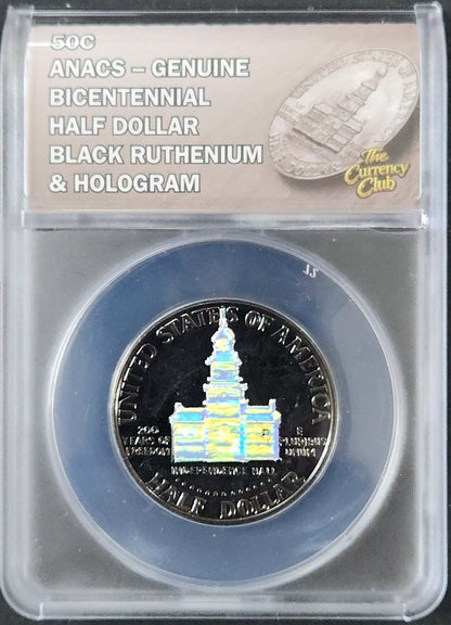 Genuine Bicentennial Half Dollar Black Ruthenium And Hologram ANACS R342 — Obverse