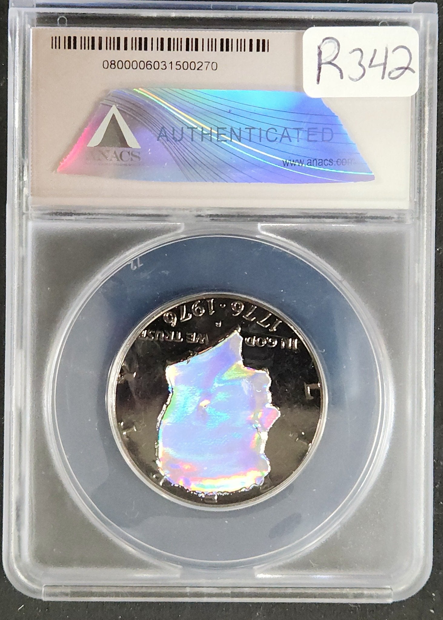 Genuine Bicentennial Half Dollar Black Ruthenium And Hologram ANACS R342 — Reverse