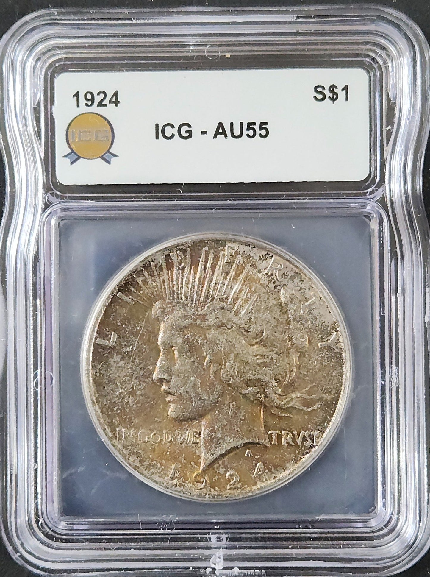 1924 Peace Dollar AU55 ICG 7892.55-060110559394843501 — Obverse