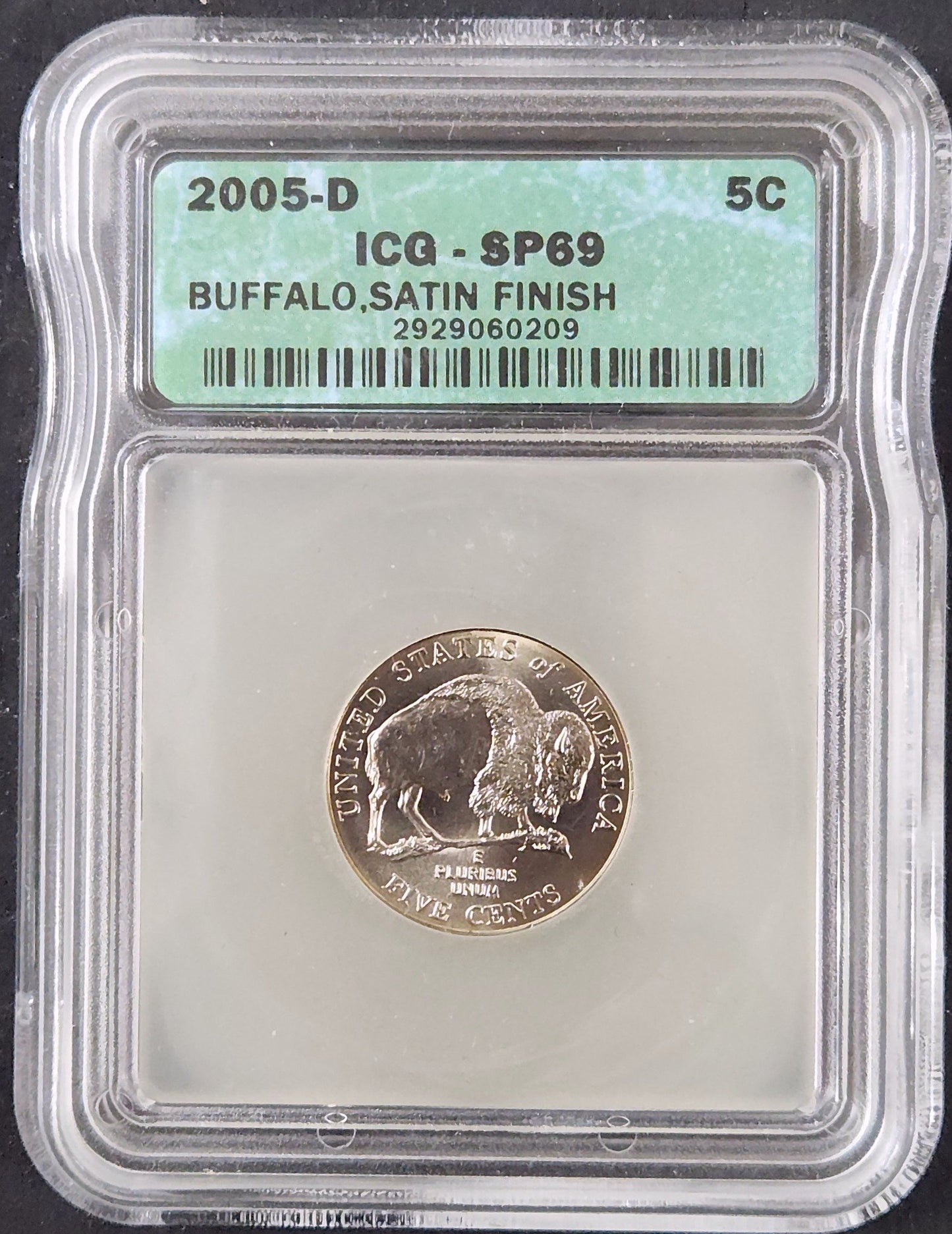 2005-D SP69 Jefferson Nickel Bison/Buffalo Satin Finish ICG 24952.69-292722692929060209 — Obverse