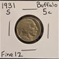 1931-S Buffalo Nickel Fine 12 3137.12-A — Obverse