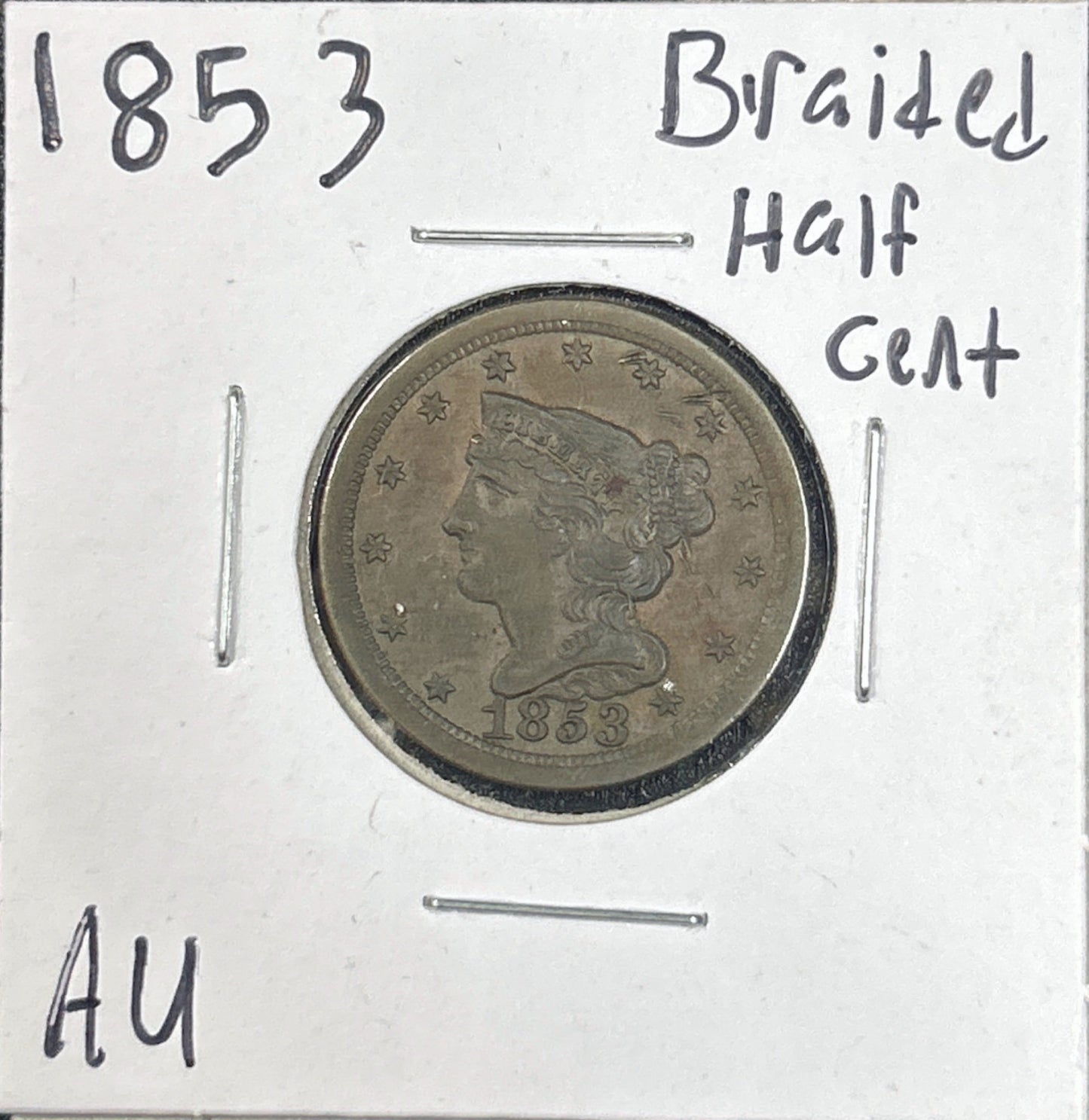 1853 Braided Hair Half Cent 666.D50-A — Obverse