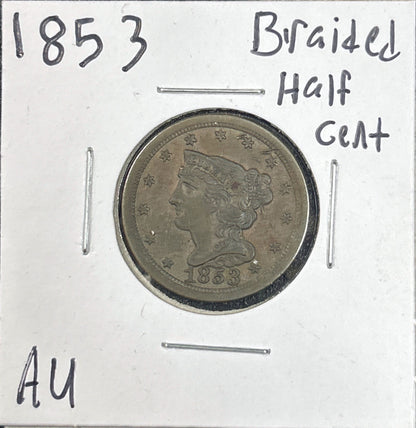 1853 Braided Hair Half Cent 666.D50-A — Obverse