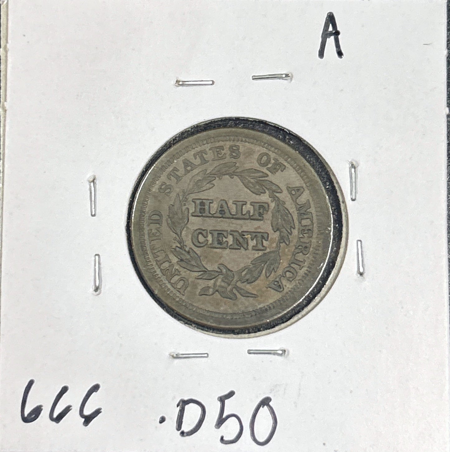 1853 Braided Hair Half Cent 666.D50-A — Reverse