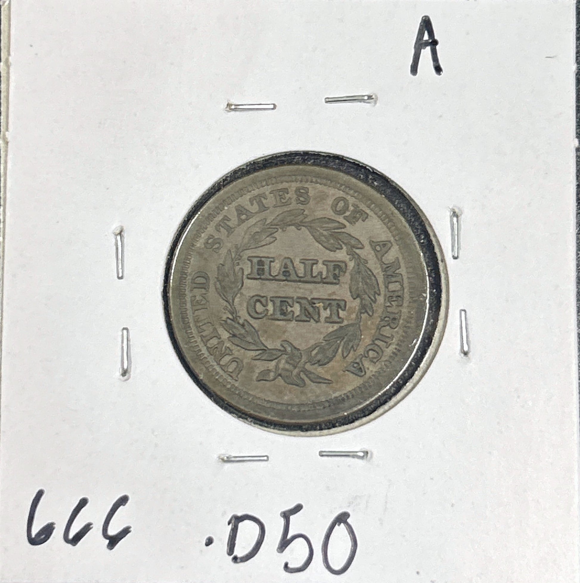 1853 Braided Hair Half Cent 666.D50-A — Reverse