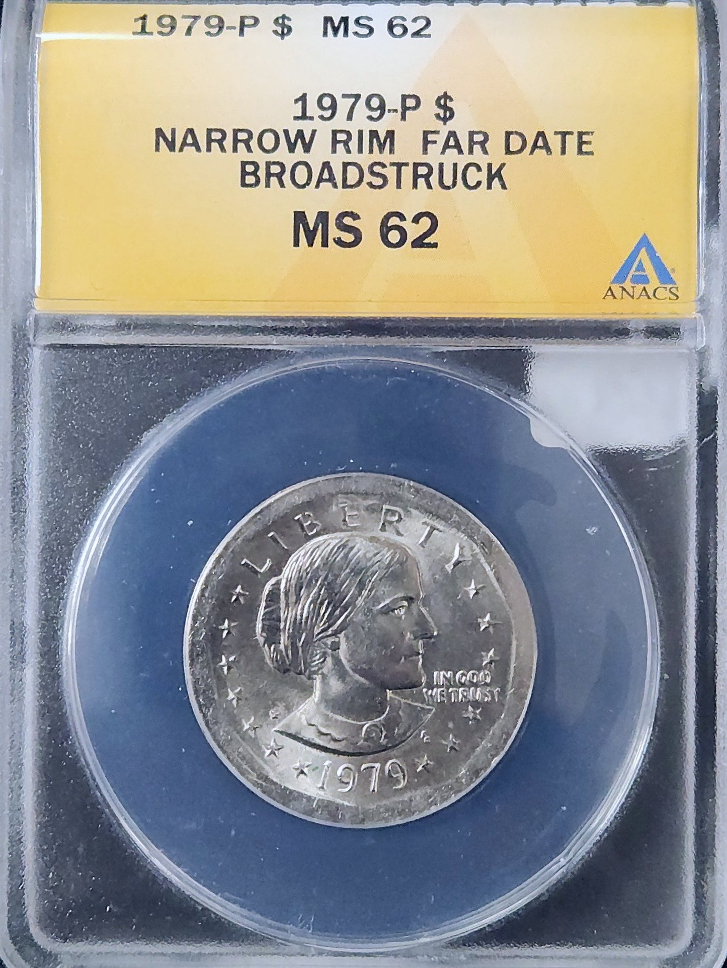 1979-P Susan B. Anthony MS62 Narrow Rim Far Date Broadstruck 7971.62-00957162043574951000 — Obverse