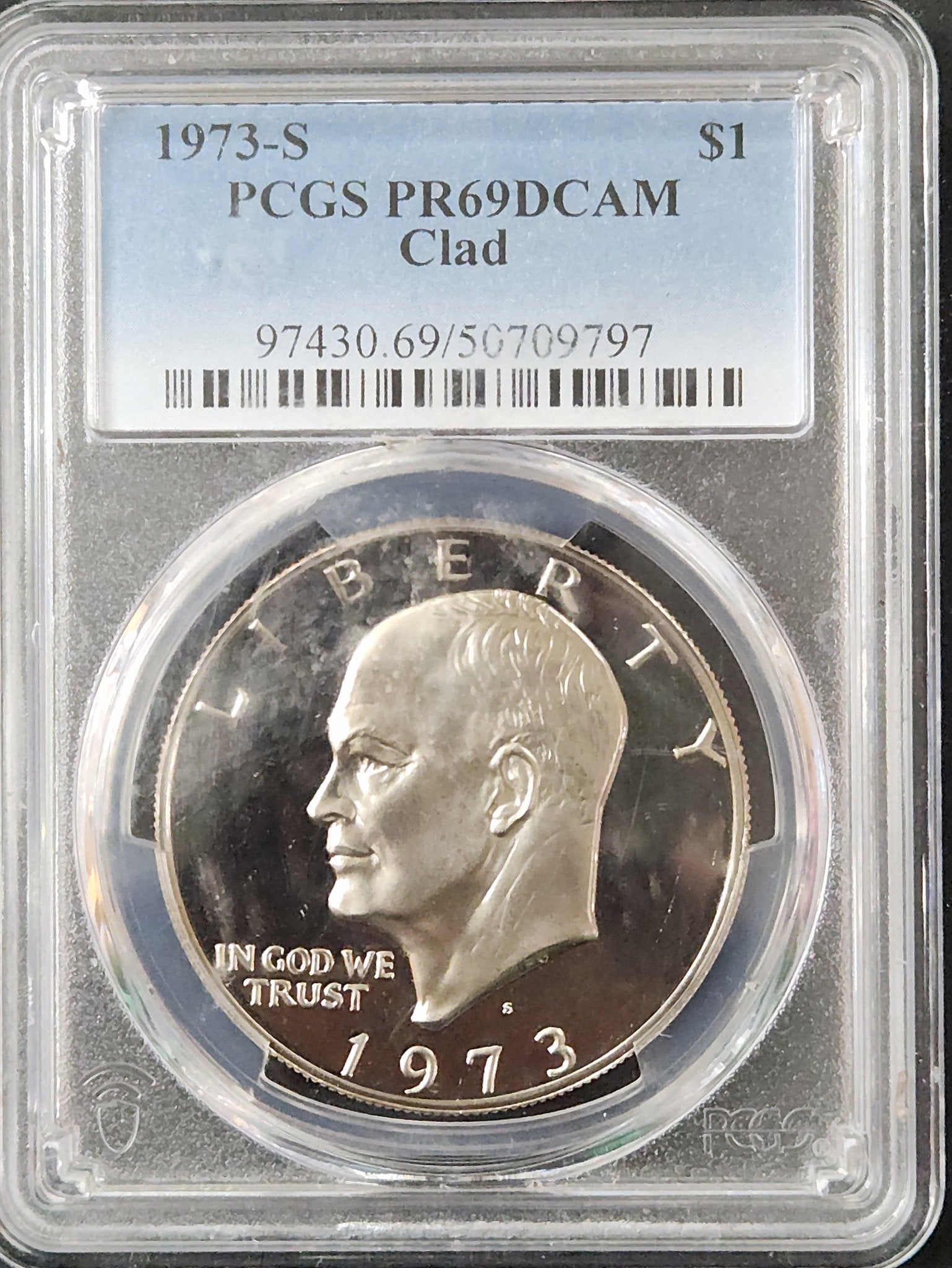 1973-S Eisenhower Dollar PR69DCAM Clad Proof 7946.69-0974306950709797 — Obverse